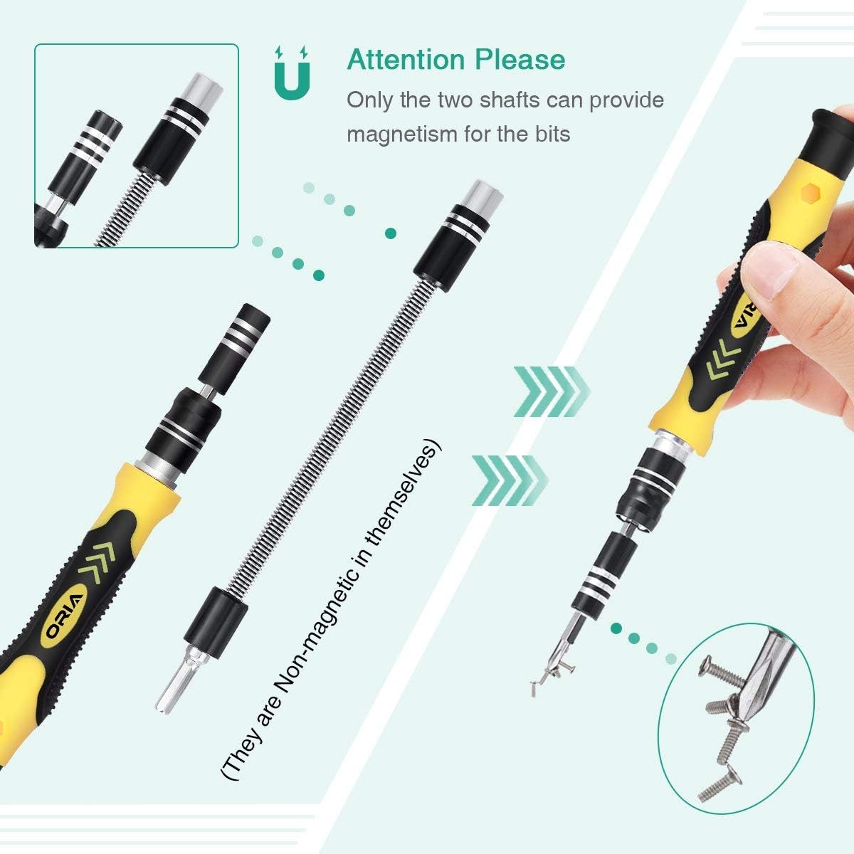 Precision Screwdriver Kit, 60 in 1 with 56 Bits Screwdriver Set, Magnetic Driver Kit with Flexible Shaft, Extension Rod for Mobile Phone, Smartphone, Game Console, Tablet, PC, Yellow: Home Improvement
