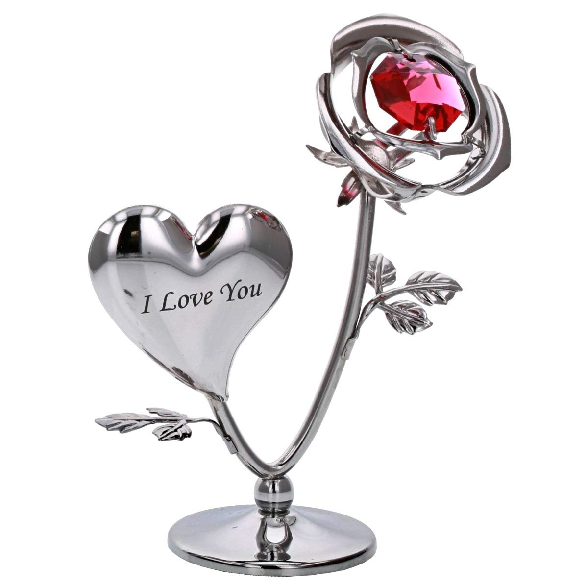 Crystocraft Chrome Plated Rose & Heart Ornament (I LOVE YOU)