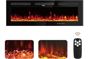 SANHSEHOME 50 Inch Electric Fireplace Inserts Wall Mounted Recessed Fireplace Heater 750W/1500W Wall Fireplace Electric with Remote Control 1-8h Timer Log Set & Crystal, 12 Flame Colors 4.1" W
