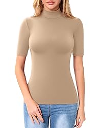 MANGOPOP Women's Mock Turtle Neck Slim Fit Half