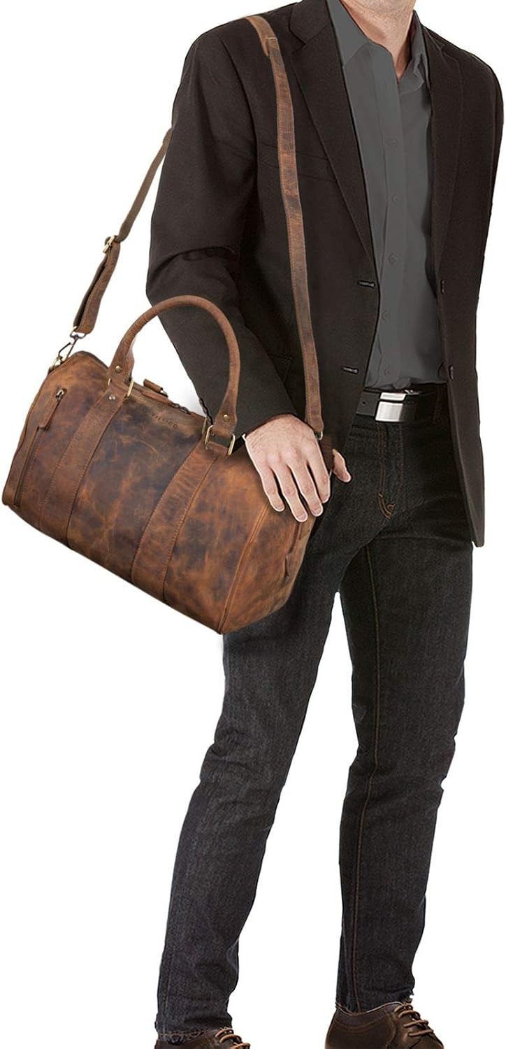 STILORD 'Keanu' Weekend Bag Leather Women Men Vintage Shoulder Bag Travel Bag Cabin Size Handbag for Travelling in Genuine Leather, Colour:Black - Image 3
