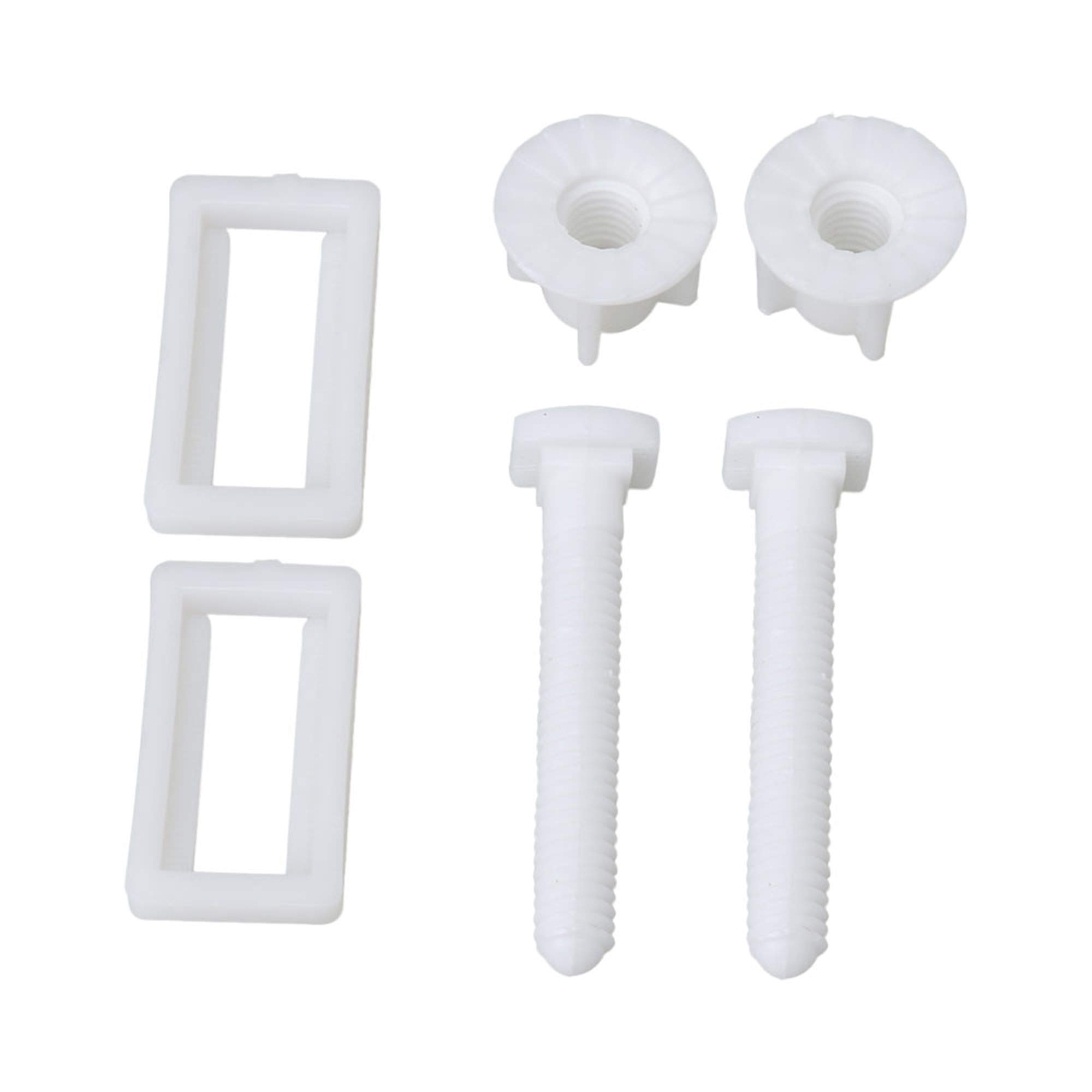 Photo 1 of RDEXP 2 Pairs White Plastic Toilet Seat Cover Hinge Blind Hole Rectangular Bolts with Nuts Washers