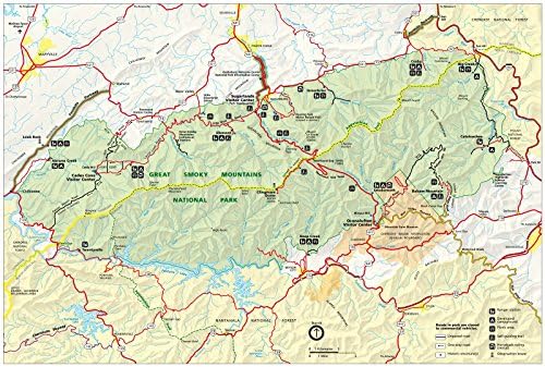 Wall Map of The Great Smoky Mountains in Tennesse and North Carolina, 24 X 35 Inch Image