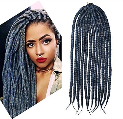 Steel Blue Color Crochet Braid Hair Extensions, Hair Braids Havana Mambo Twist Style Cuban Twist UFUF548 (24 inches)
