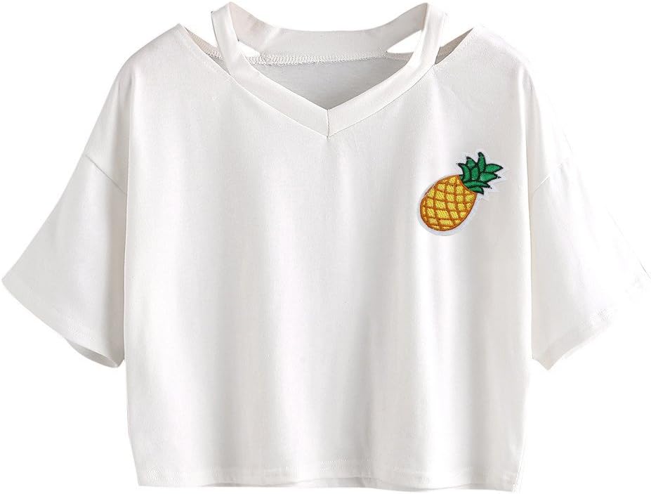 Hotkey Women Teen Girls Cute Planet Print Summer Cut Out Shoulder Short Sleeve Crop Tops Tee Shirts Short Tank Tops