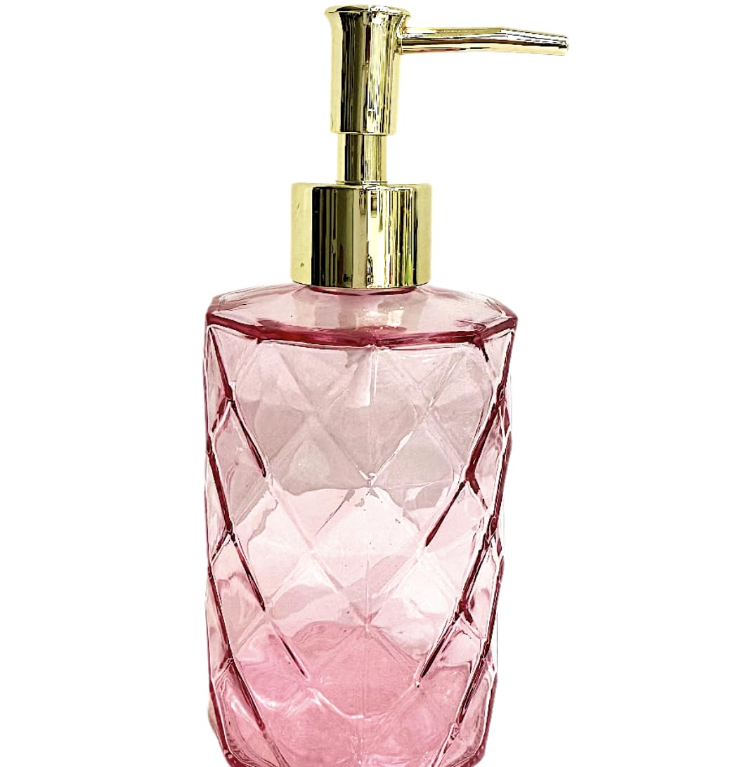 Rocwing Glass Pump Dispenser for Lotion Liquid Soap in Bathroom or Kitchen (Pink-Gold)