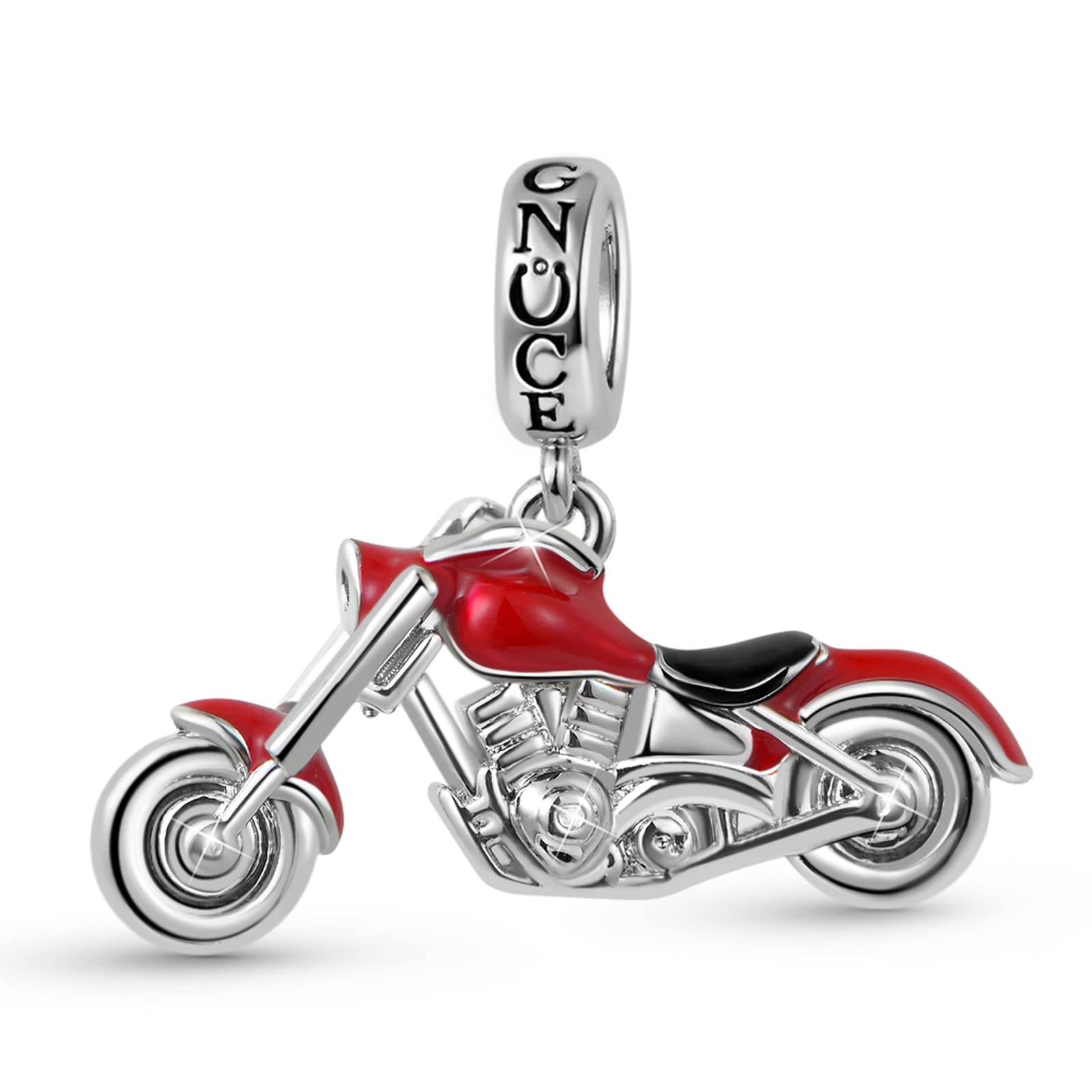 GNOCE Motorcycle Pendant Charm Sterling Silver Dangle Charm Fit Bracelet/Necklace for Women Girls Wife Daughter (Red)