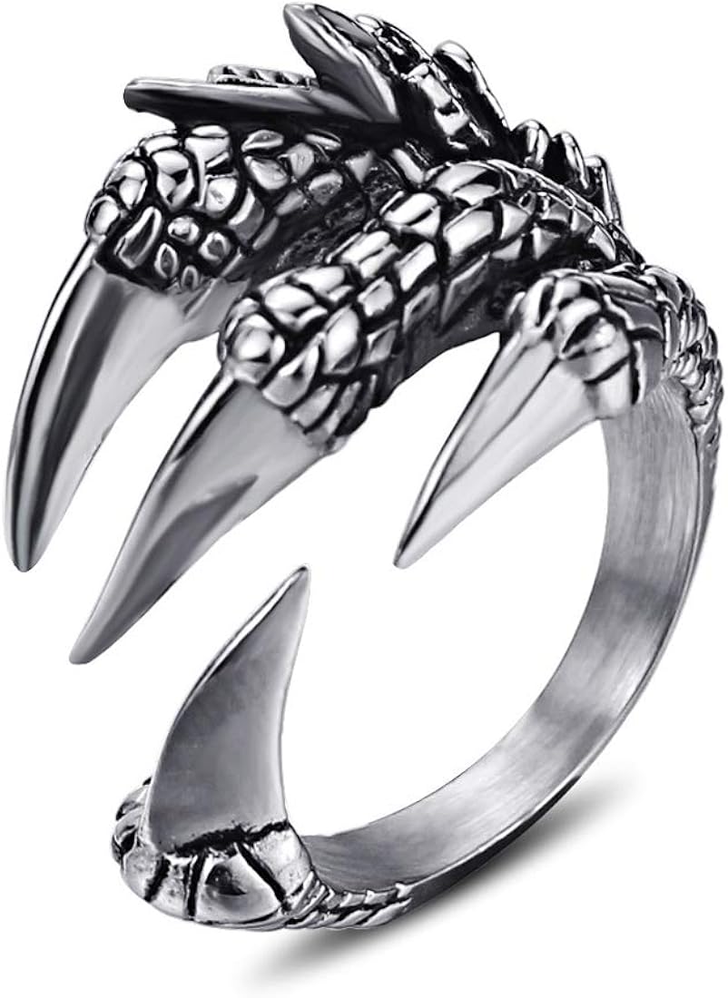 BRBAM Stainless Steel Dragon Claw Wrap Band Ring Men's Cool Ring
