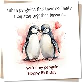 Nokular Birthday Greeting Card β Penguin Soulmate β Romantic Animal Illustration β Blank Inside (135 x 135 mm) β Made in UK β With Envelope