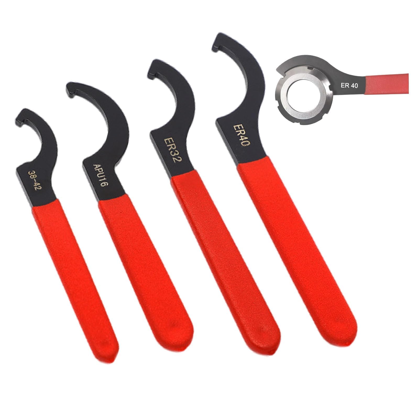 ZHYUAN Pack of 4 Adjustable Hook Wrenches, C Hook Wrench, Collet Chuck, Red Non-Slip Handle, For Tightening Or Loosening Nut