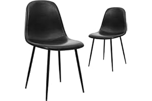 CangLong Faux Leather Dining Back Modern Side Chair for Pub Coffee Home, Set of 2, Black