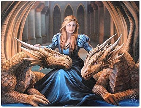 Spirit of Equinox Loyal Company - Fantastic Dragon Design by Artist Anne Stokes - Fantasy Canvas Picture on Frame Wall Plaque/Wall Art
