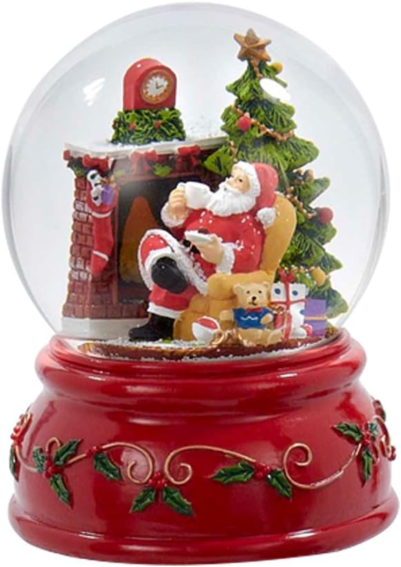 Snow Globes - Kurt Adler Fireplace Sitting Santa Claus 100MM Resin Christmas Water Snow Globe Plays Holiday Song