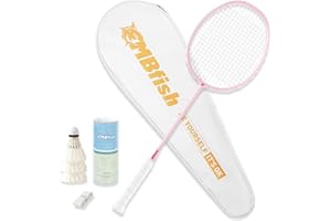 MBFISH Badminton Racket Set with 1 Carbon Fiber Racquet, 3 Shuttlecocks, 2 Replacement Grip Tapes and 1 Badminton Bag - Perfect for Outdoor Games and Gym 5U