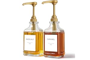 GM GMISUN GMISUN Coffee Syrup Dispenser, 16oz Gold Syrup Pump Dispenser for Coffee Bar Accessories, Square Glass Syrup Bottle for Coffee Bar Essentials, Simple Maple Syrup Bottles with 1/4oz Large Capacity Pump