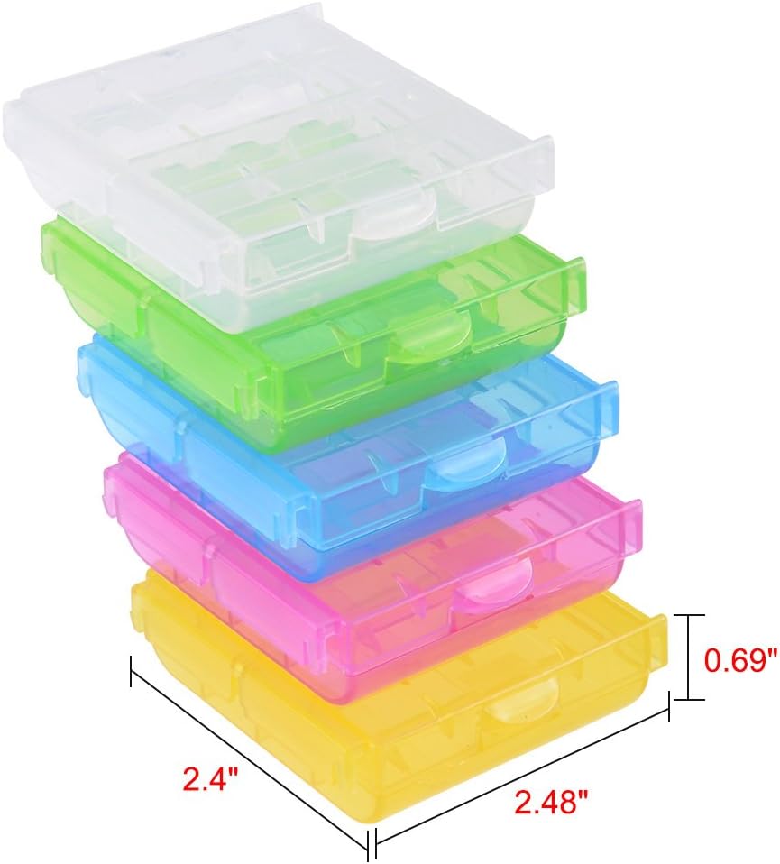 sourcing map 5pcs AAA/AA 4 Cell Power Supply Holder Portable Power Supply Storage Case Protective Container Rose-red/Clear/Green/Blue/Yellow - Image 3