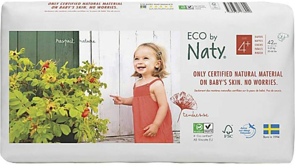 Naty Premium Nappies, Size 4+, Pack of 42, White, 42 Count (Pack of 1)