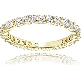 Hoops & Loops 925 Sterling Silver Cubic Zirconia 2mm Round-cut Eternity Wedding Bridal Anniversary Band Ring for Women, Silver, Yellow & Rose Gold