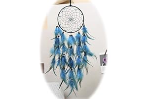 YRY Teal Fairy Dream Catcher, Handmade Cute LED Dream Catchers for Wall Window Bookshelf, Hanging Ornament Decoration Blessing Gift with Tassel Ribbon Natural Feathers (Teal Fairy)…