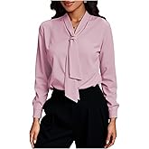 winkbay Women's Bow Tie Neck Elegant Blouse Dressy Casual Long Sleeve Work Office Shirts