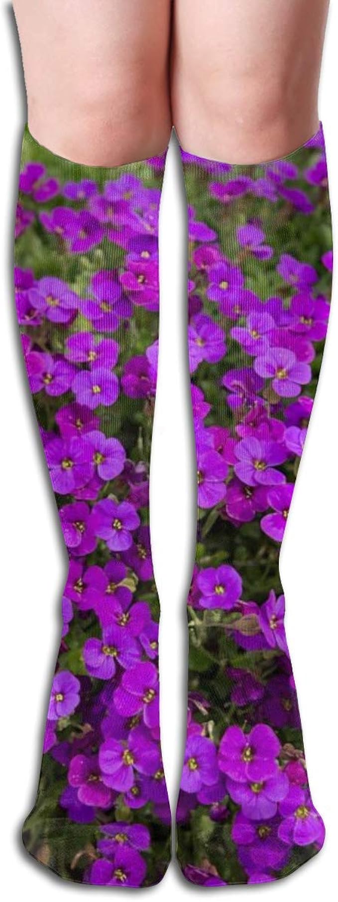 Violet Flowers Nature,Design Elastic Blend Long Socks Compression Knee