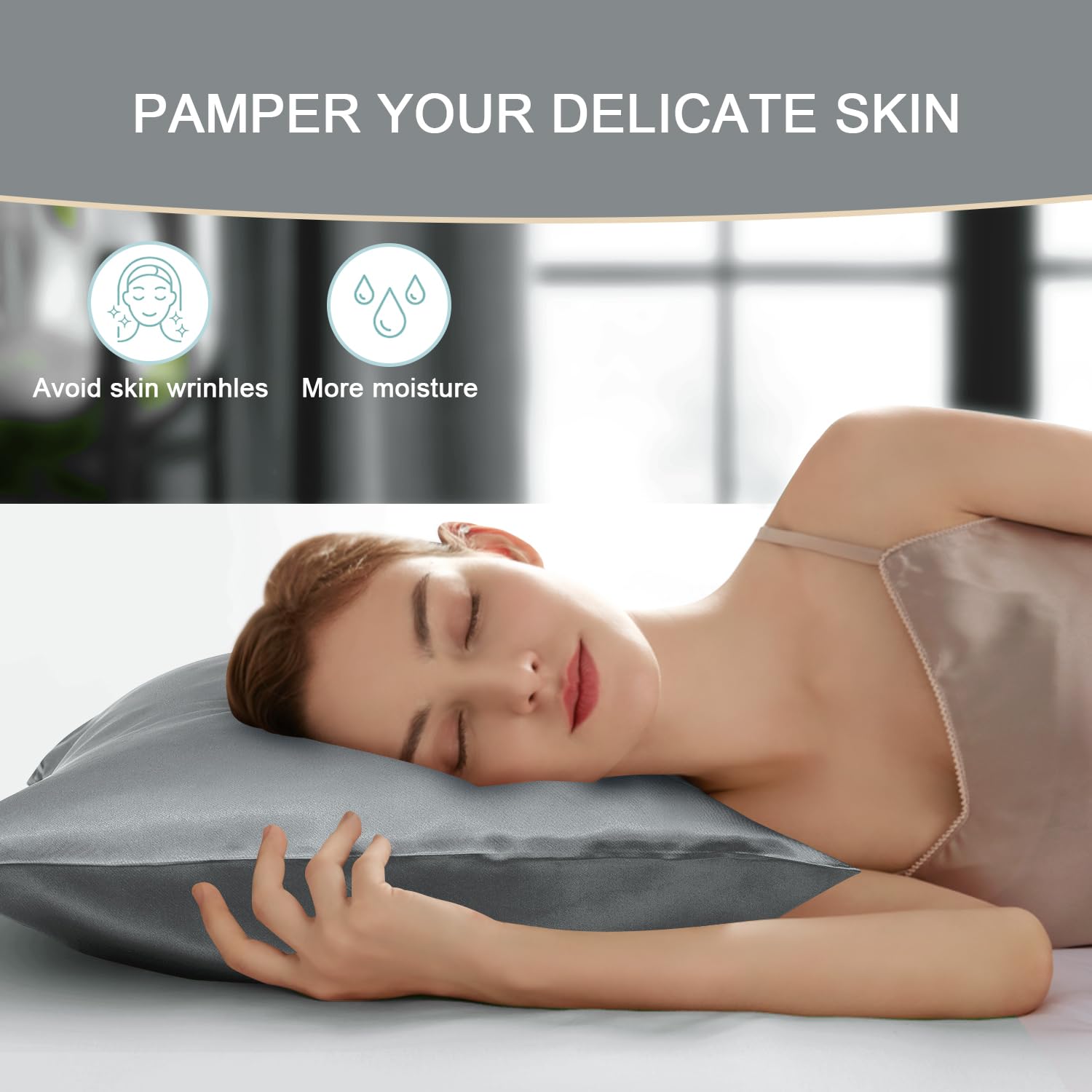 2 Piece Satin Pillowcase for Hair and Skin Similar to Silk Pillow Cases with Envelope Closure Cooling Pillow Cases for Sleeping Gifts for Women Men (20"x30"Queen Size,Grey) - Image 4