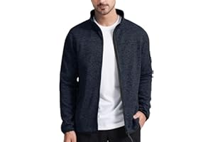 VEBOON Mens Full Zip Casual Jacket Stand Collar Soft Fleece Swearshirt with Pockets Lightweight Performance Coat