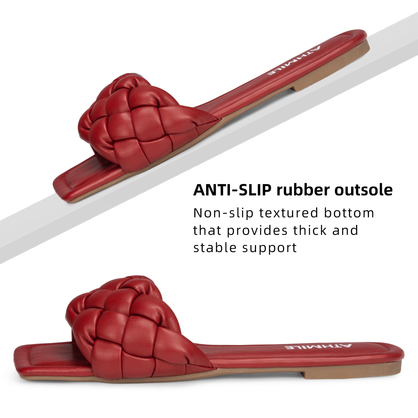ATHMILE Braided Womens Sandals Square Open Toe Fashion Slide Sandals Women Dressy Summer Flat Beach 2025 Size 6-11