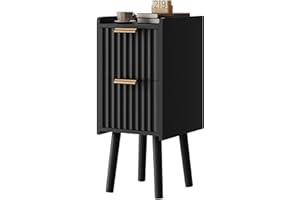IBUYKE Narrow Nightstand, Small Slim Bedside Table with 2 Drawer, Space Saving, Wood Side End Tables for Bedroom Living Room,