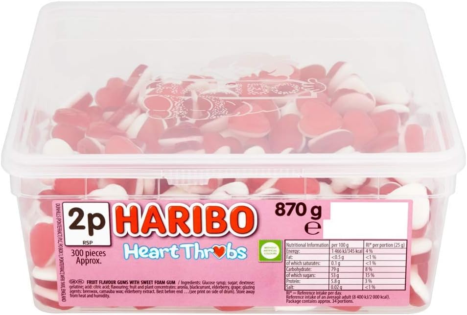 Haribo Hearts Heart Throb Sweets, bulk tub sweets, 870g Amazon.co.uk