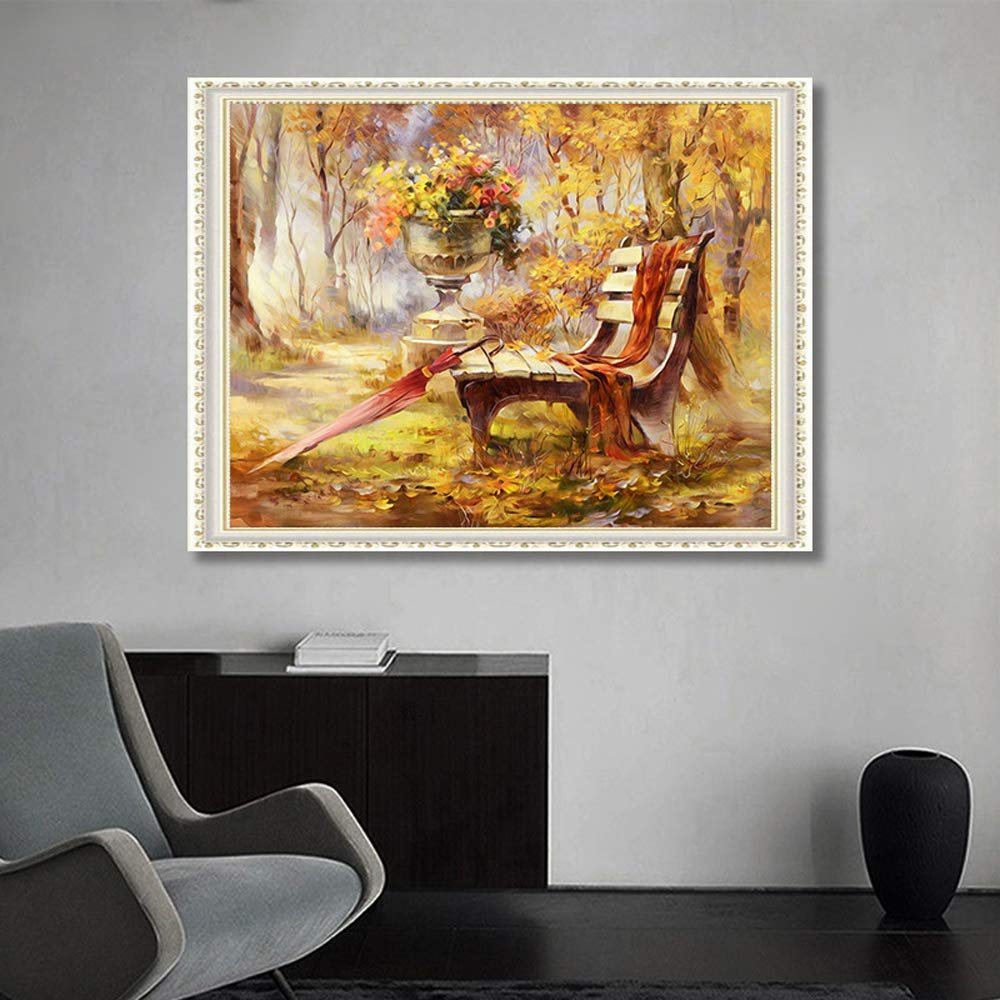 5D DIY Diamond Painting by Number Kit, Beautiful Autumn Forest Crystal Rhinestone Embroidery Cross Stitch Arts Craft Canvas Wall Decor Full Diamond (Autumn Color, 30X40CM)