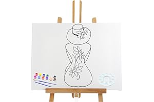 Essenburg Pre Drawn Canvas Flower Hat Lady Paint Kit | Adult & Teen Sip and Paint Party Favor | DIY Date Night Couple Activity (S 8x10 CANVAS ONLY)