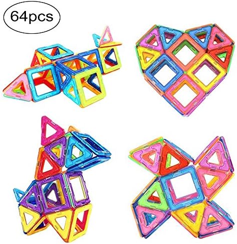 Camande Large size Magnetic Blocks Building Set for Kids, Magnetic Tiles Educational Building Construction Toys for Boys and Girls with Storage Bag (64pcs)