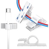 XHF 100pcs Adhesive Cable Wire Clips White, Outdoor Cable Management Wire Organizer Cord Holder for Under Desk, Car, Wall, TV PC Ethernet Cable