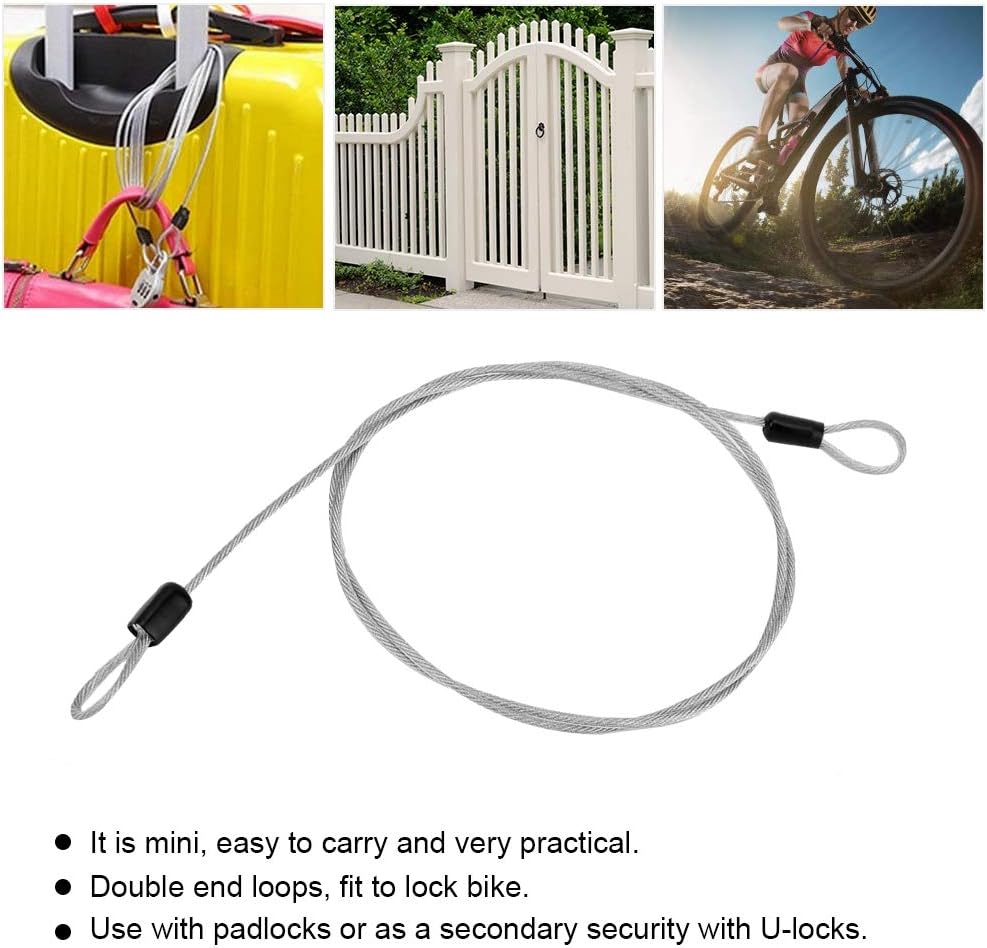 Stainless Steel Lock Cable with Looped Ends - 39.4in Security Cable for Bags Suitcases, Luggage & Bicycles (Silver) - Image 3