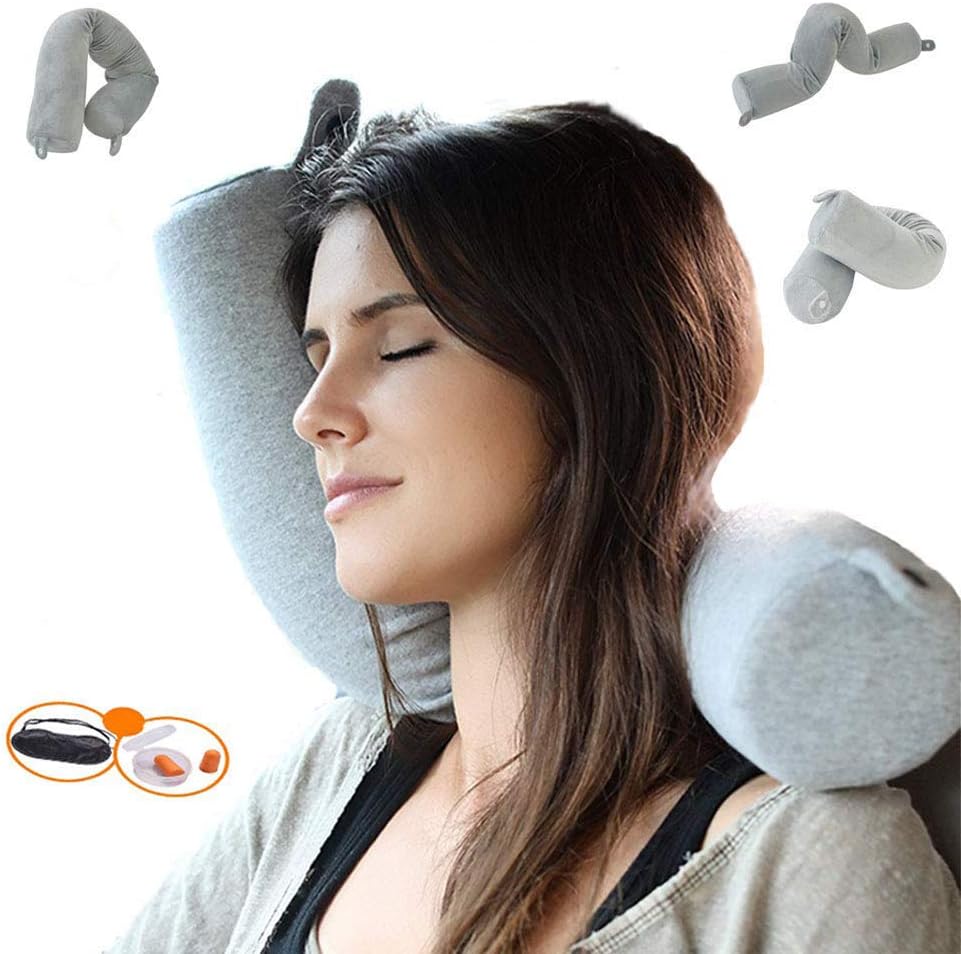 Myang Twist Memory Foam Travel Pillow for Neck, Chin, Lumbar and Leg Support - Best for Side, Stomach and Back Sleepers - Adjustable- for Traveling on Airplane, Bus, Train or at Home