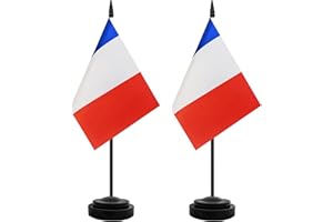 TRENDPOW 2 Pack France Desk Flag, French Table Office Flags, Small Miniature Desktop Flag With 12" Solid Black Pole and Black Base, Classroom, Offices Meeting Desk Decoration (France)