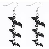 ZHDHDQ Acrylic Halloween Earrings Black Bat Drop Dangle Earrings for Women Fun Cute Spooky Halloween Holiday Costume Jewelry Gifts
