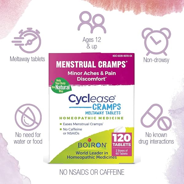 BOIRON CYCLEASE CRAMPS FOR RELIEF FROM MENSTRUAL CRAMPS, ACHES, PAIN, AND DISCOMFORT – 120 COUNT (2 PACK OF 60)