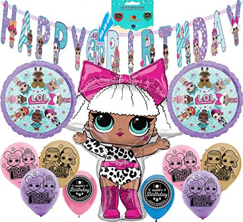 LOL Surpris Party Supplies Happy Birthday Custom Add Your Own Age Balloon Decoration Bundle