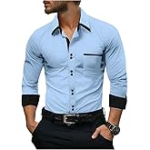 OYOANGLE Men's Long Sleeve Button Down Shirts Color Block Business Work Casual Shirt Top