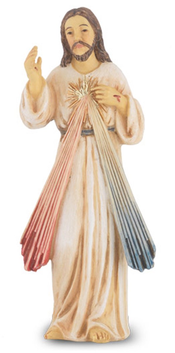 Patron Saint Statue Hand Painted Resin Divine Mercy Statue with Prayer Card, 4 Inch