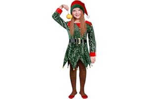 Farochy Christmas Elf Costume for Kids - Elf Costume Child with Elf Hat Belt Striped Stockings Santa helper Costume