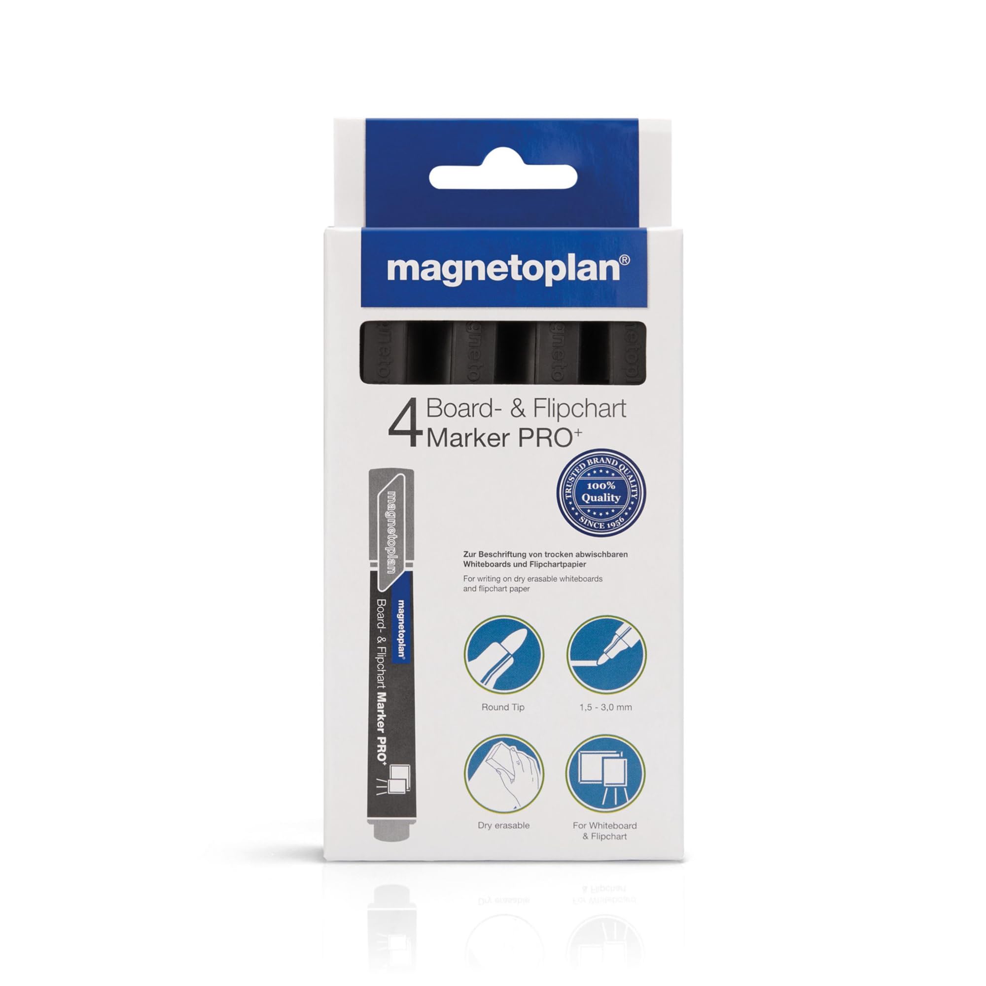 magnetoplan Board and Flipchartmarke, Set of 4 Black