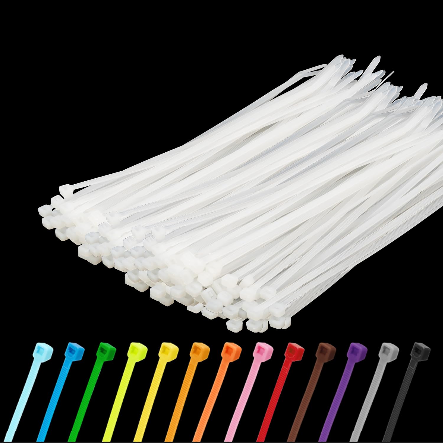 Armpow 500PCS Cable Ties 300mm x 4.8mm Nylon Zip Ties Long Heavy Duty with 50lbs Tensile Strength Plastic Tie Wraps Self-Locking Nylon Wire Ties Wraps for Office, Household and Outdoor(White)