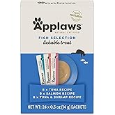 Applaws Fish Puree Lickable Cat Treats 24-Pack 0.5 oz Sachets | 100% Natural, High Quality Protein, Limited Ingredient, Grain Free, Creamy Squeeze Up Treats