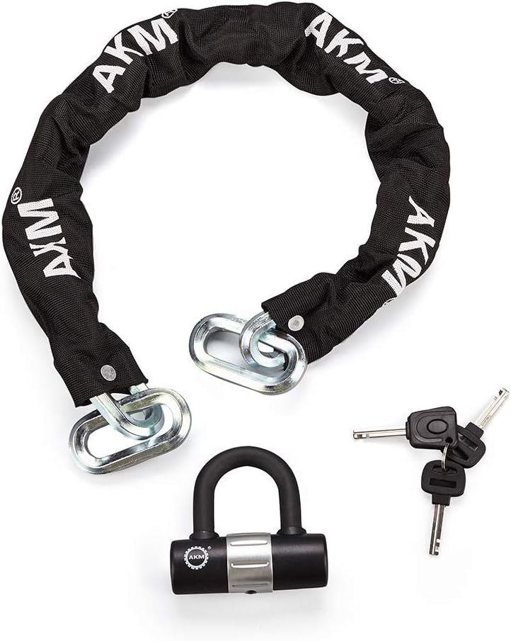 AKM Security Bike Chain Lock 12mm Heavy Duty Bicycle Lock Bike Disc Lock with 16mm U Lock,Motorcycle Lock Black