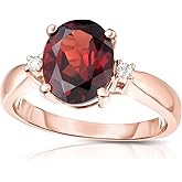 KOKAV 14K Rose Gold Genuine Garnet 2-3/4 Ct Oval, Diamond Ring, Size 7