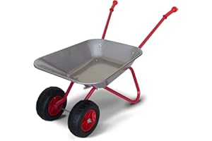 TMZ Dual-Wheel Kids Wheelbarrow Outdoor Toy Barrow Children Metal Wheelbarrow with Comfortable Handles for Garden -Red/Silver