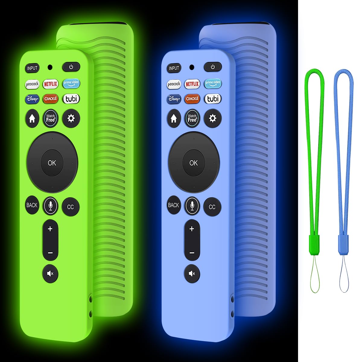 Photo 1 of [2 Pack] CLANGPEONY Protective Cover for VIZIO XRT260 Smart TV Remote 2021, Vizio Xrt260 V-Series 4K Voice Remote Case Shockproof Anti Slip Silicone Sleeve with Lanyards (Glow Green & Glow Blue)